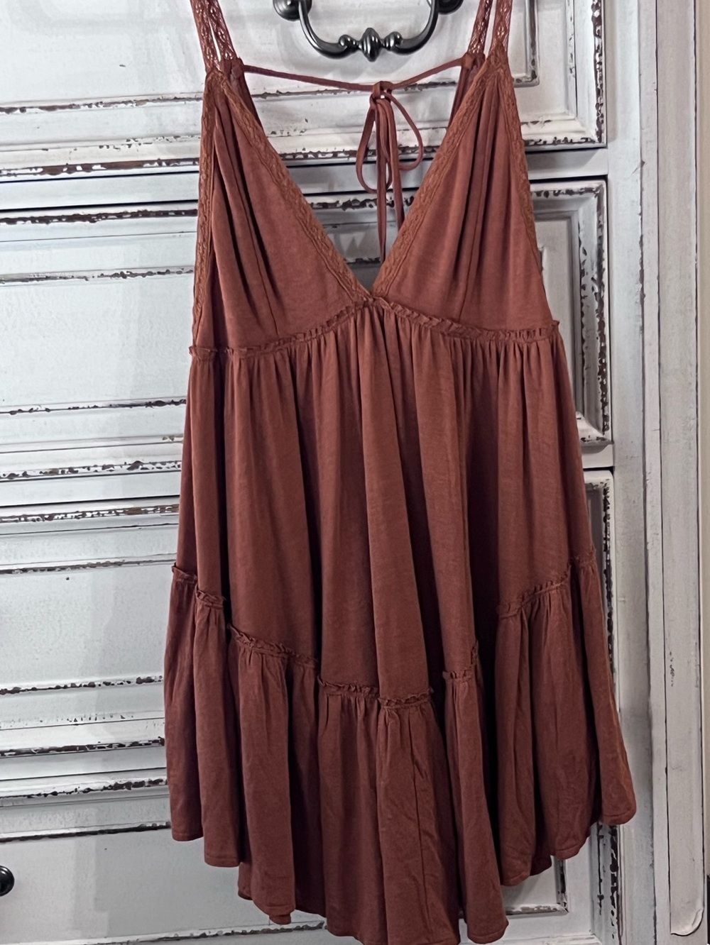 Free People Rust Brown Tiered V-Neck Top/ Mini Dress